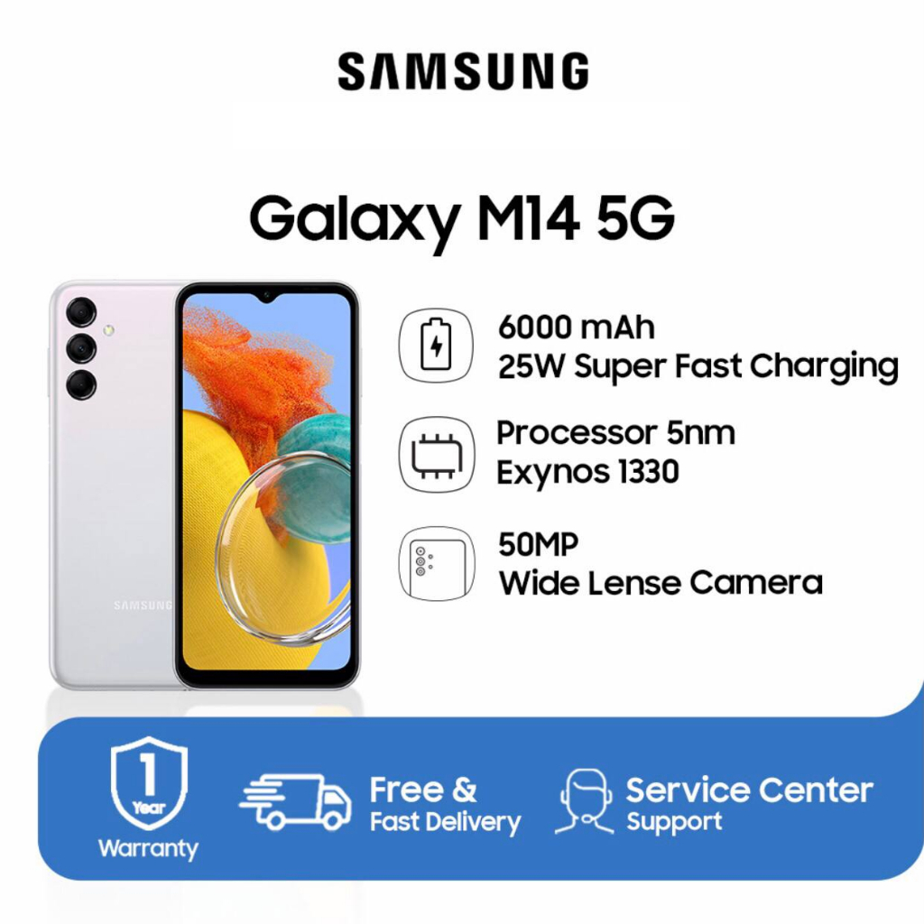 Samsung Galaxy M14 5G | 4GB+128GB | 6GB+128GB | Exynos 1330 | 50MP Triple Camera | NFC | 6.6 inches PLS LCD | Li-Po 6000mAh | Garansi Resmi Sein 1 Tahun