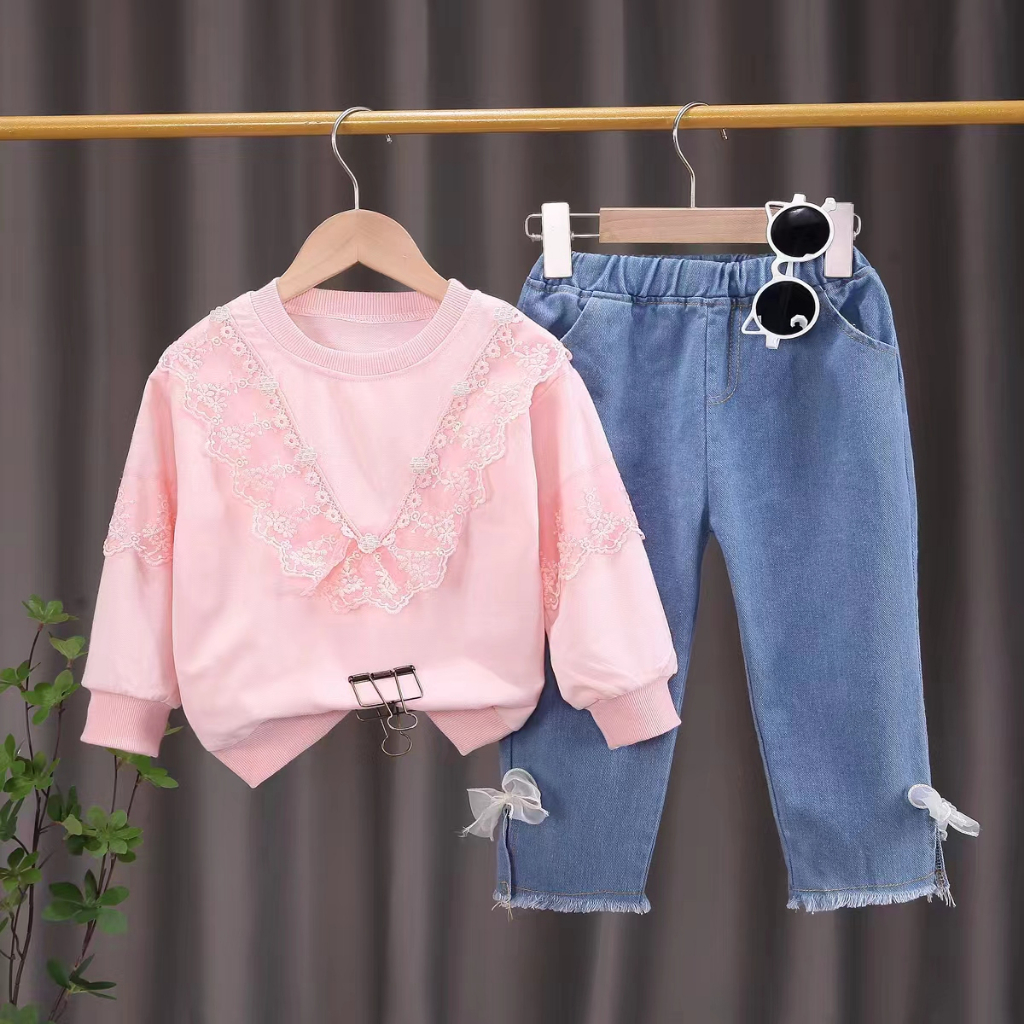 Setelan baju anak import 2-5 th  / Baju anak perempuan Jeans/ Setelan celana anak cewek / Setelan anak Model V