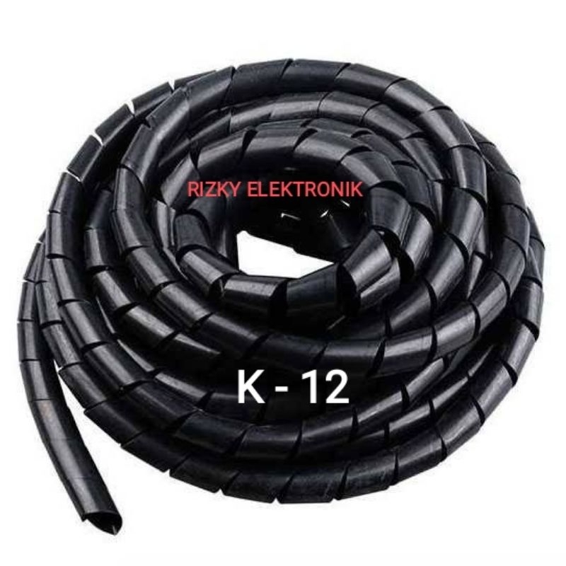 Pelindung Kabel Spiral K-12 KS12 12mm Selang Hitam Pembungkus Ducting