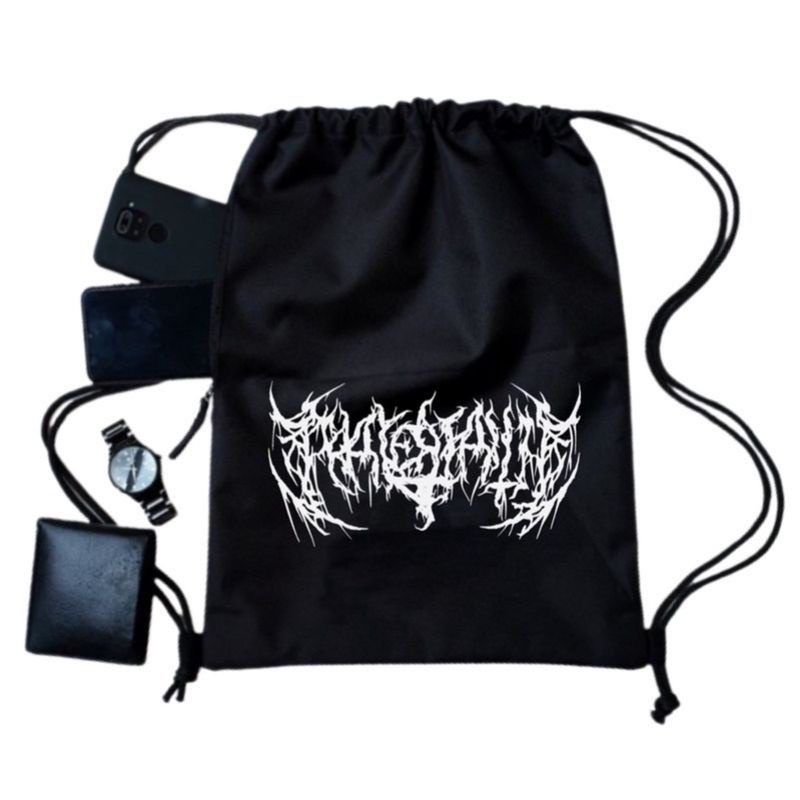 Rofad Store - Tas Serut Metal Hitam Waterproof - Tas Sekolah Murah - Totebag kanvas - Tas Serbaguna Unisex