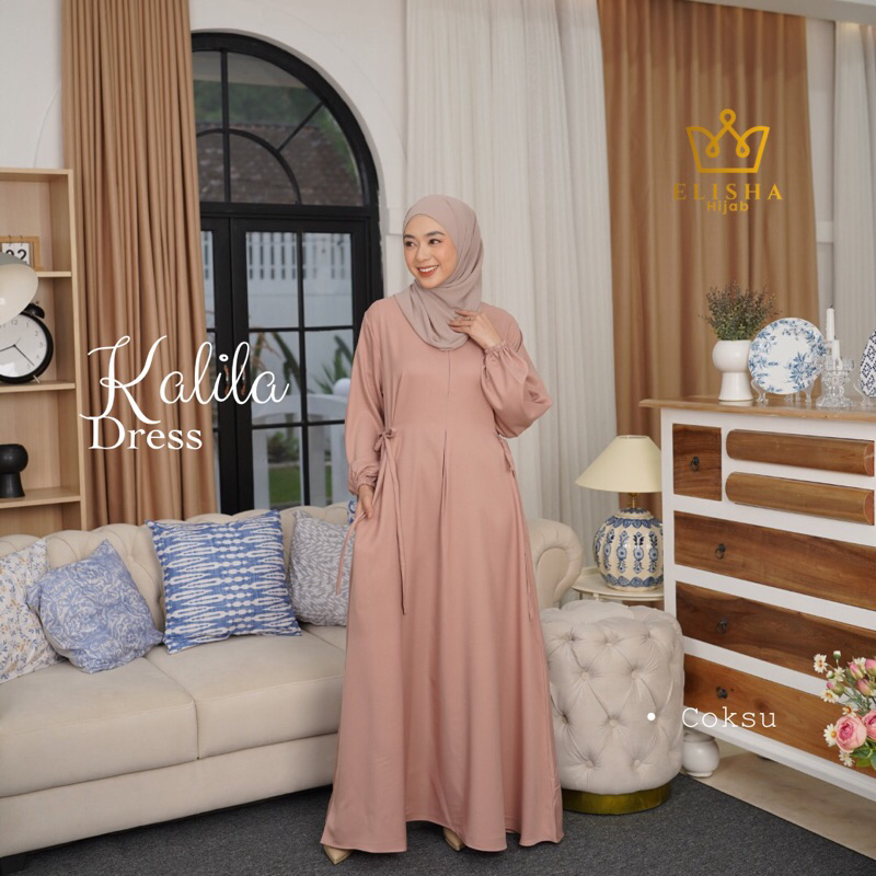 ElishaHijab Kalila Dress Gamis Polos Bahan Shakila Premium Gamis Remaja Gamis Simpel Gamis Busui Siz
