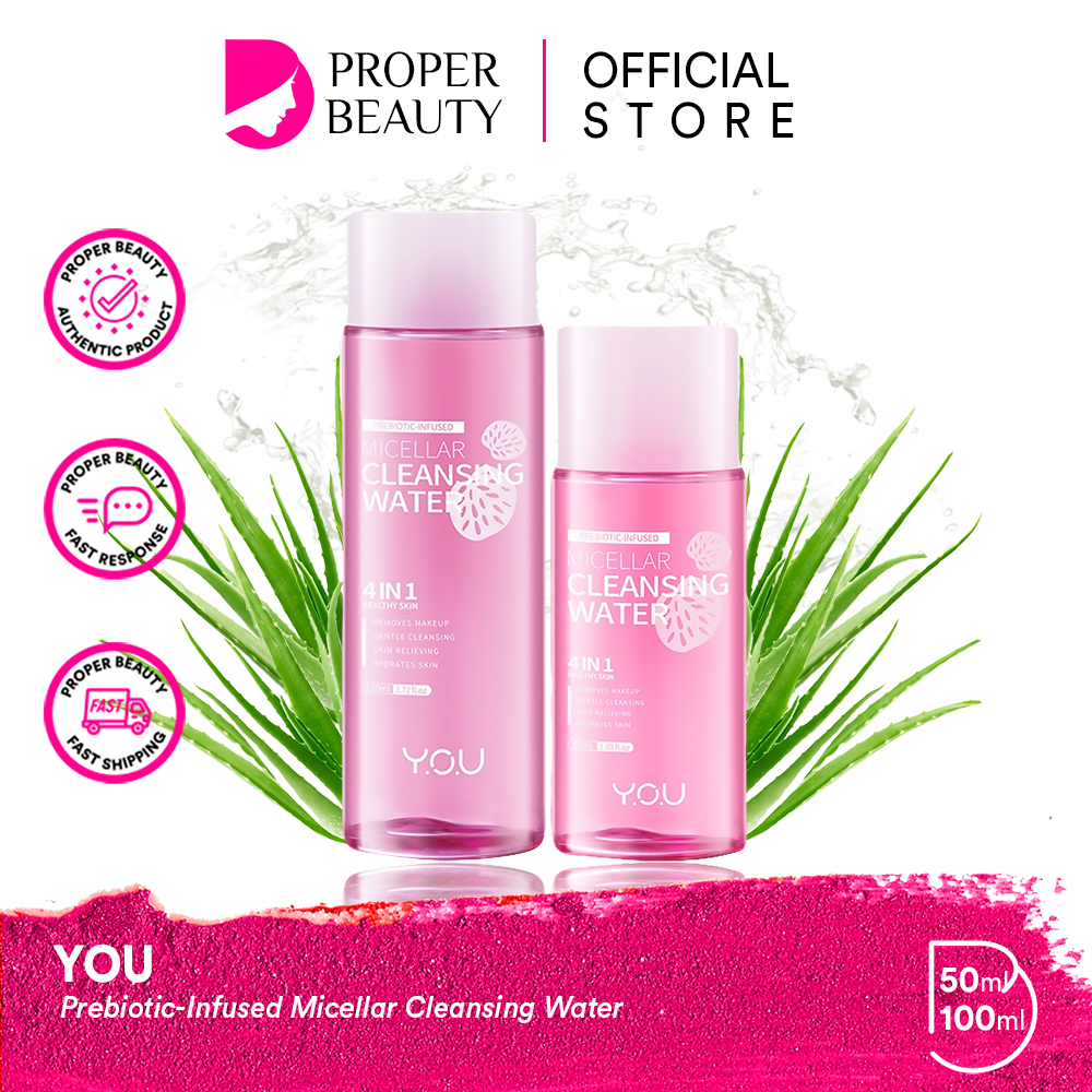 YOU Prebiotic-Infused Micellar Cleansing Water Indonesia / Pembersih Make Up 50ml 110ml / 4 IN 1 Removes Makeup Gentle Cleansing Skin Relieving Hydrates Skin / Soothing Hydrating Pelembab Remover Cleanser / Skincare Face Care / Y.O.U Series Bundle / Set