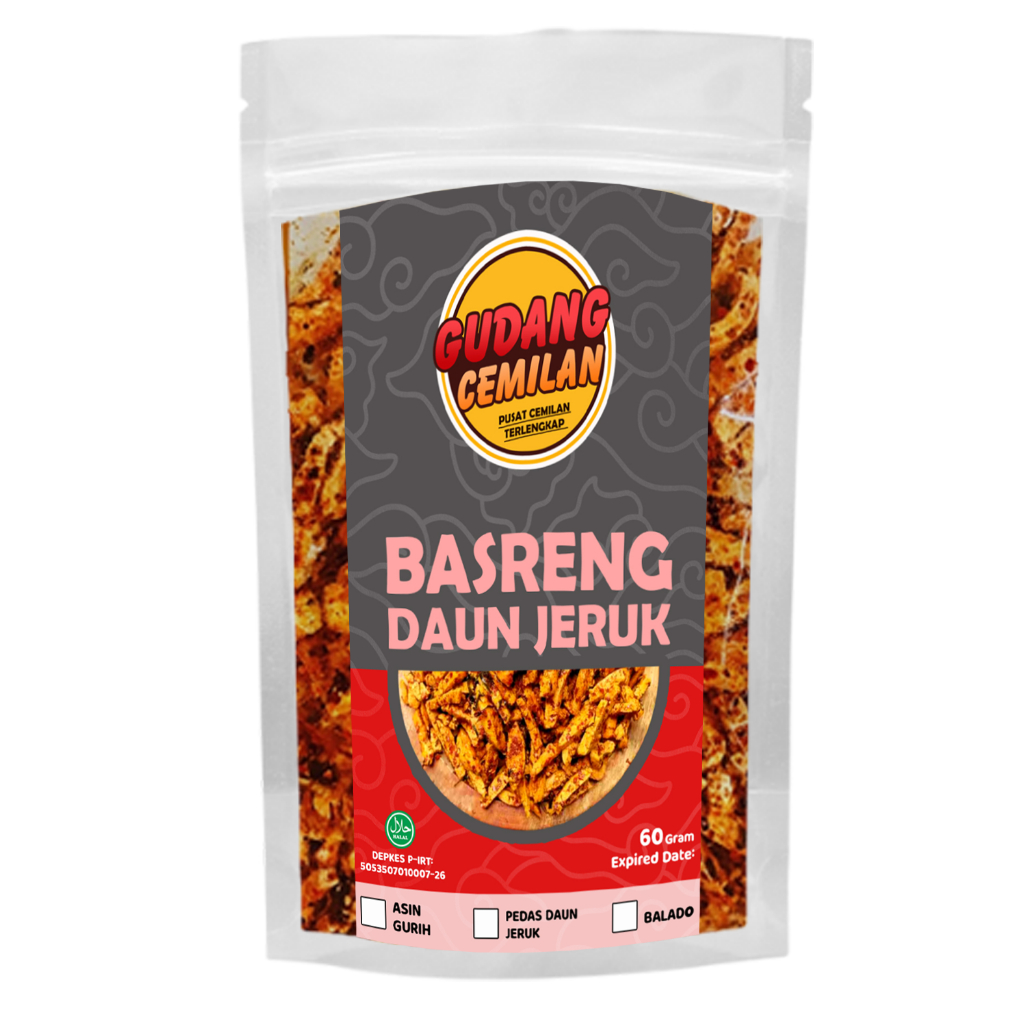 

(HALAL, PIRT) 60 GRAM, BASRENG STIK PEDAS DAUN JERUK, BASRENG STIK ASIN GURIH, BASRENG STIK BALADO