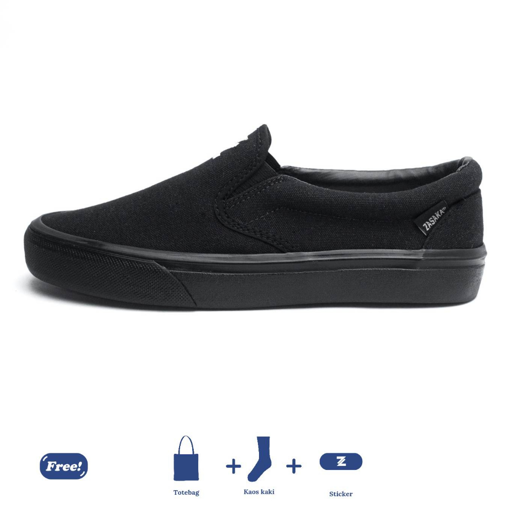 Sepatu Zasaka - Slip On Junction Full Black pria dan wanita original