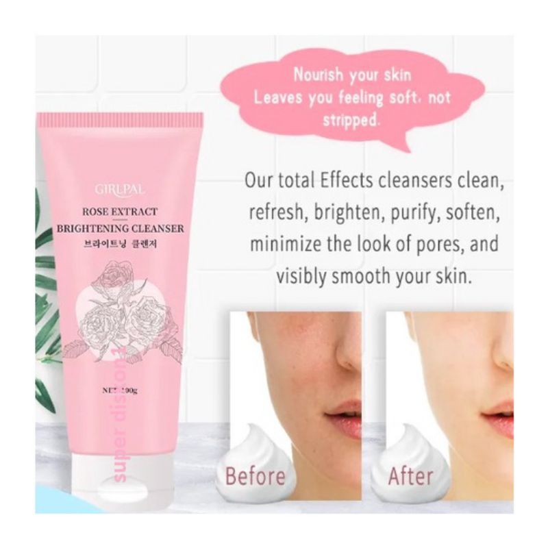 GRILPAL ROSE Extract Brightening Cleanser 100g Foam Pembersih Wajah Brighty Viral Mencerahkan Wajah Menjadikan Kulit Lembut &amp; Terhidrasi