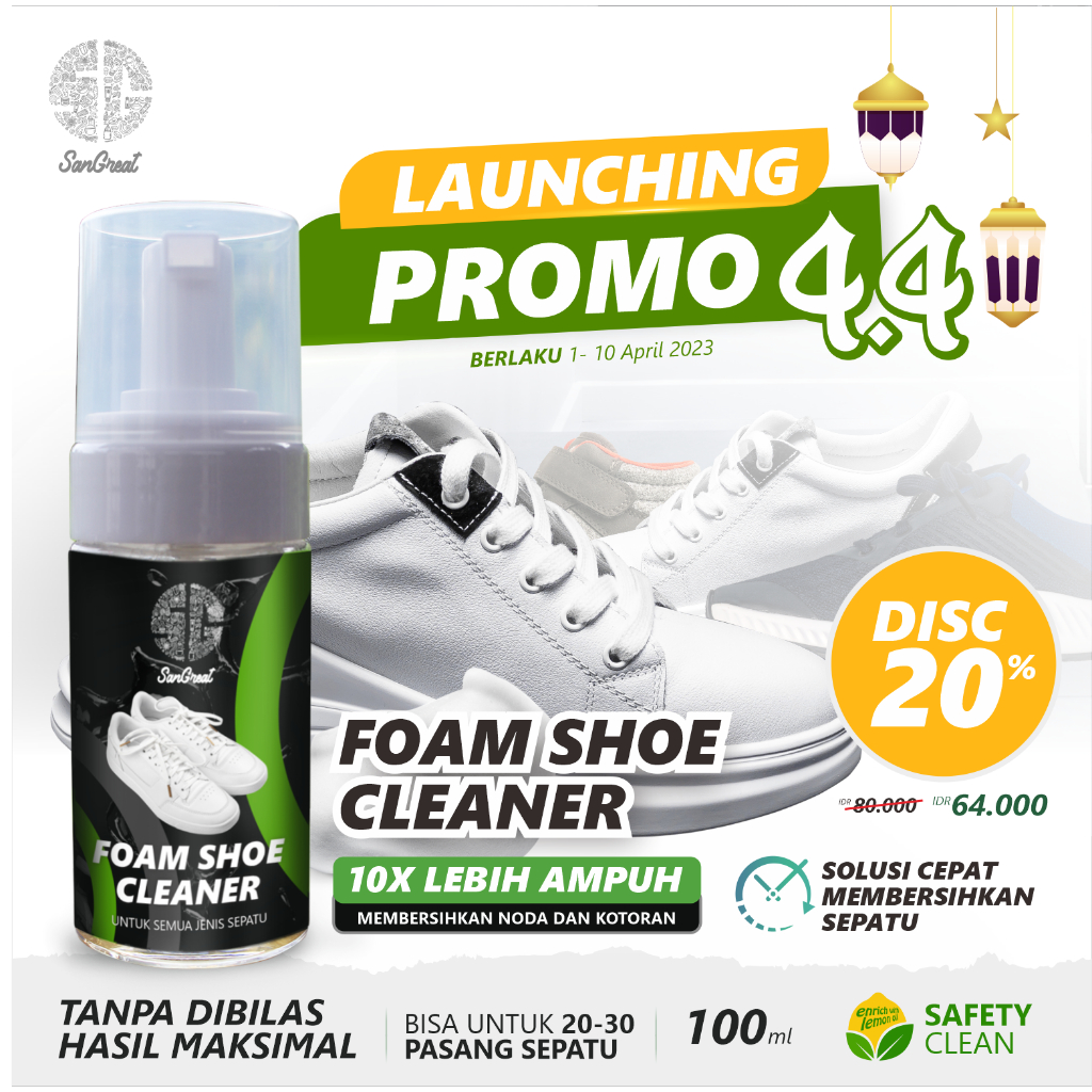 Foam shoe cleaner pembersih sepatu tanpa bilas SanGreat sneaker cleaner, praktis cukup usap langsung bersih untuk semua warna