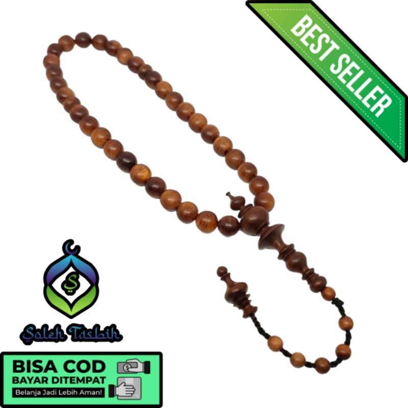 Tasbih Kayu Setigi Motif Bulat size 9mm, Isi 33Butir