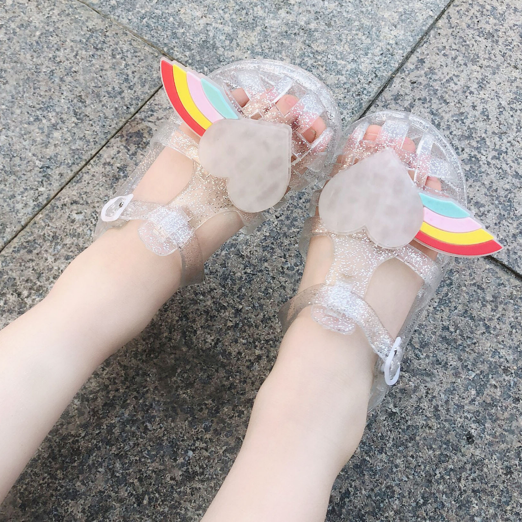 Sandal Jelly Love Rainbow Glitter Untuk Anak Perempuan Kualitas Import