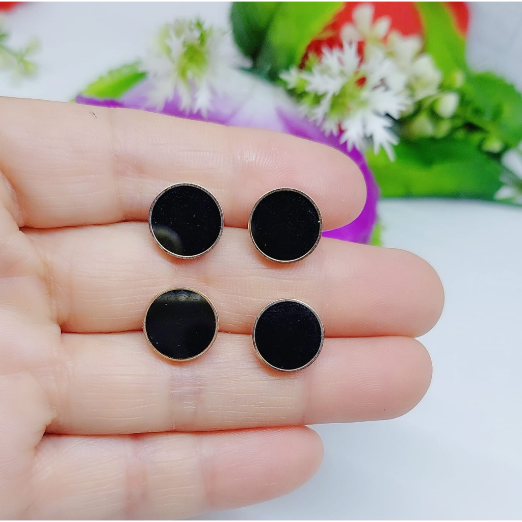 Anting Titanium Mata Hitam Anti Karat Perhiasan Wanita Jewelry V01