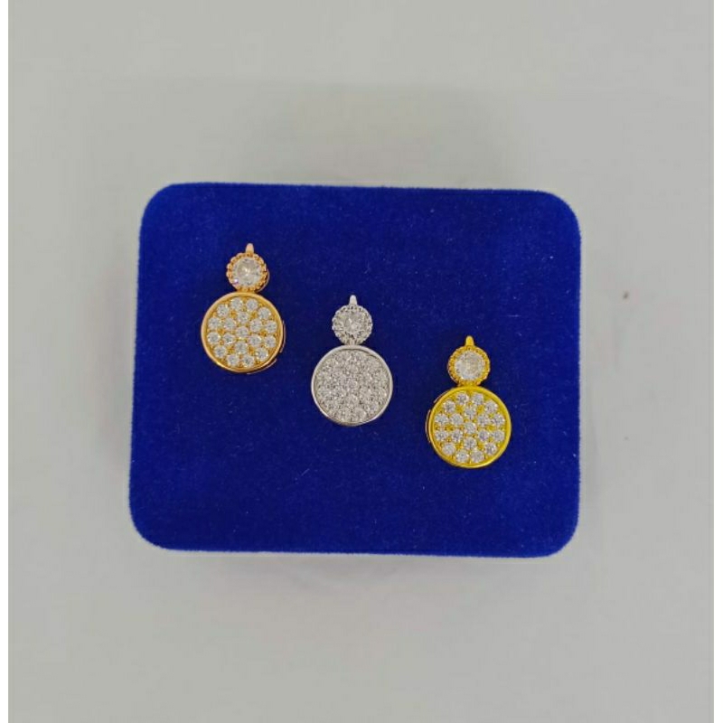 kalung rantai kasandra flexi+liontin tusuk bulat mata putih/perak asli silver 925 lapis emas/perhiasan fashion wanita terbaru