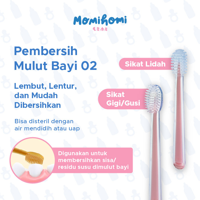 MOMI HOMI Baby Oral Care Pembersih Mulut 02 Bayi Silikon Set Sikat Lidah Bayi &amp; Sikat Gigi Bayi 2in1 Silicone Tootbrush