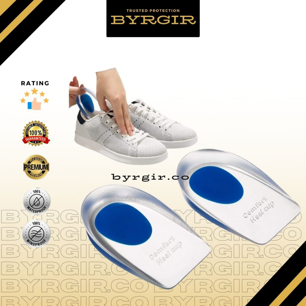 BYRGIR Comfort Heel Cup Silicone Gel Self Healing Half Heel pad Transparent Bantalan Tumit Insert Insole Alas Tumit Kaki Pad Plantar Fasciitis Sepatu Sisipan Sepatu Terapi kaki