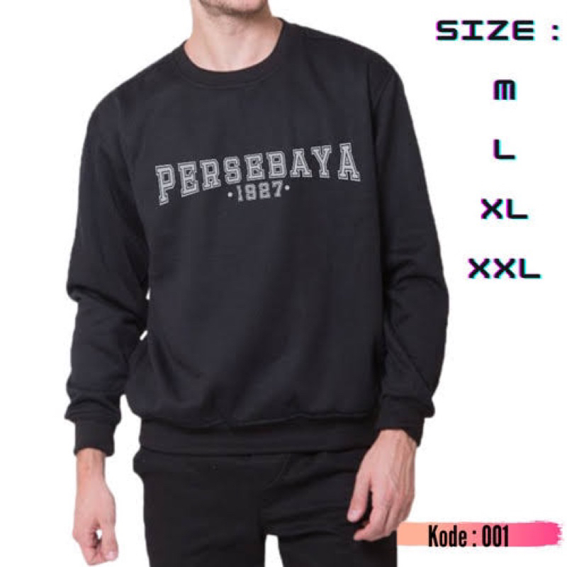 JAKET SWEATER PRIA PERSEBAYA BONEK CREWNECK FREE MASKER