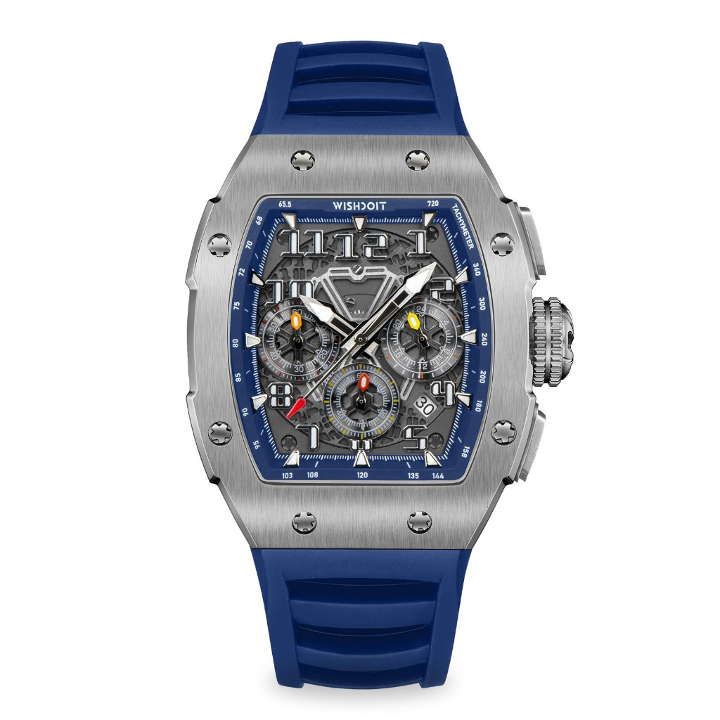 WISHDOIT GT Chrono-Silvery Watch (Blue Strap)