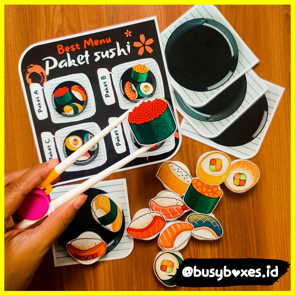 [busyboxes.id] Mainan Edukasi Busy Page busypage pretend play masak-masakan menu sushi