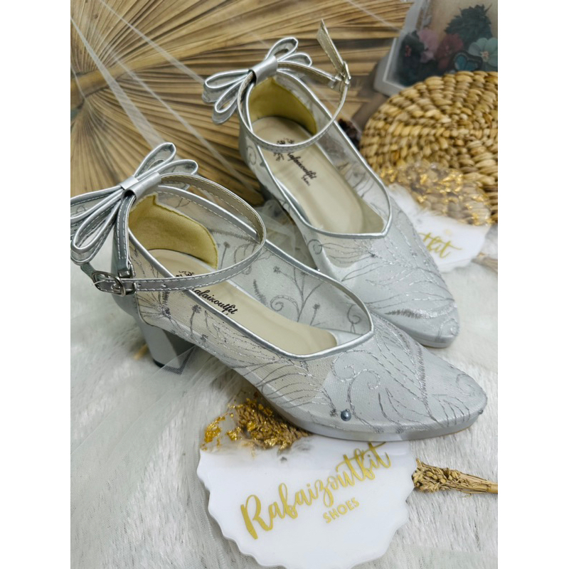 sepatu wanita Vilea silver pita 9cm platform