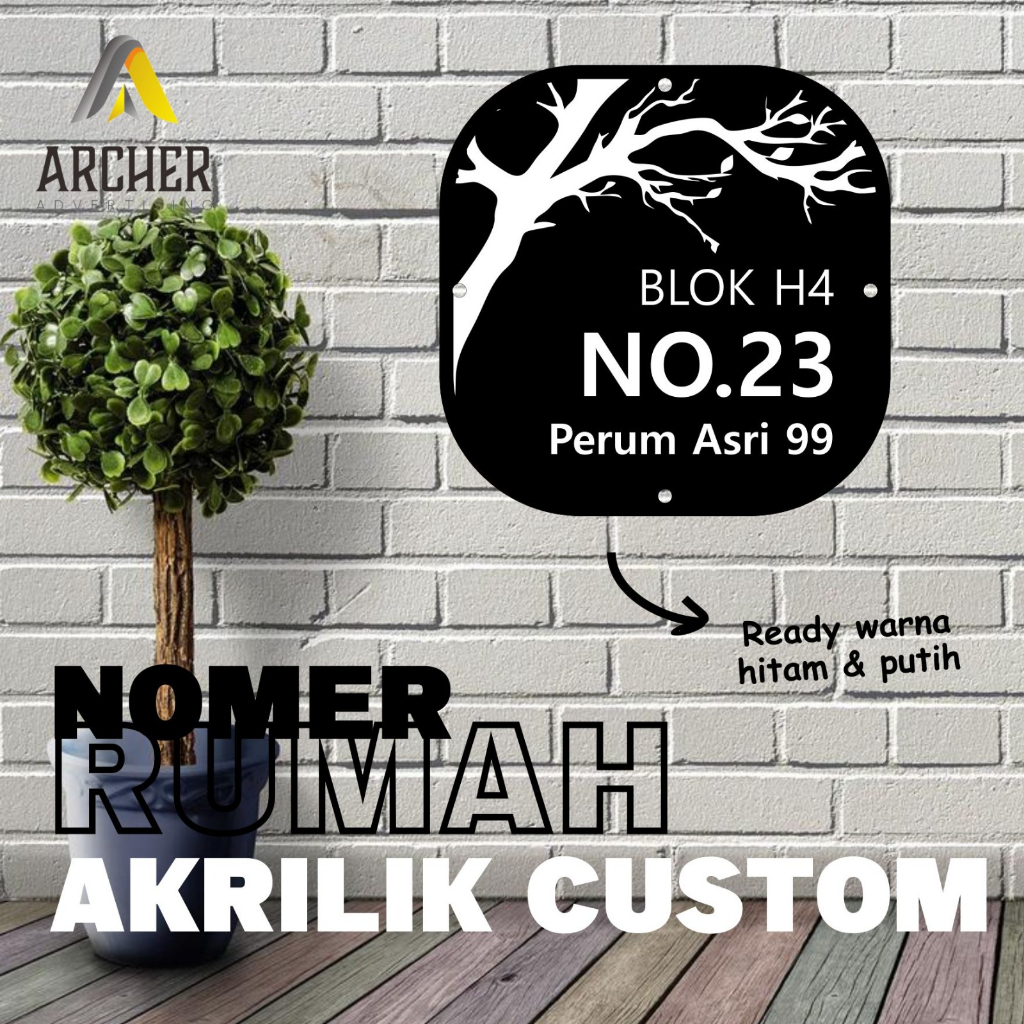 PAPAN NOMOR RUMAH AKRILIK 18 X 18 CM PERSEGI