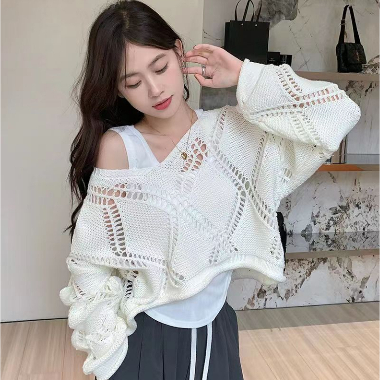 Atasan Rajut Wanita Vermorra Lengan Panjang Crop Polos Blouse Korean Style CP0