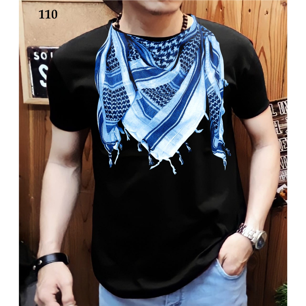 Kaos Distro Pria Motif Sorban Biru