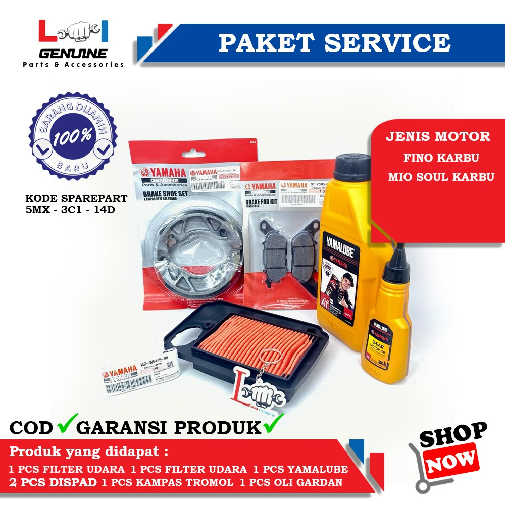 -LOI- PAKET SERVICE LENGKAP YAMALUBE MATIC SET OLI GEAR 100ML, KAMPAS REM MIO SOUL KARBU, FINO KARBU &amp; FILTER UDARA MIO SOUL,FINO KARBU