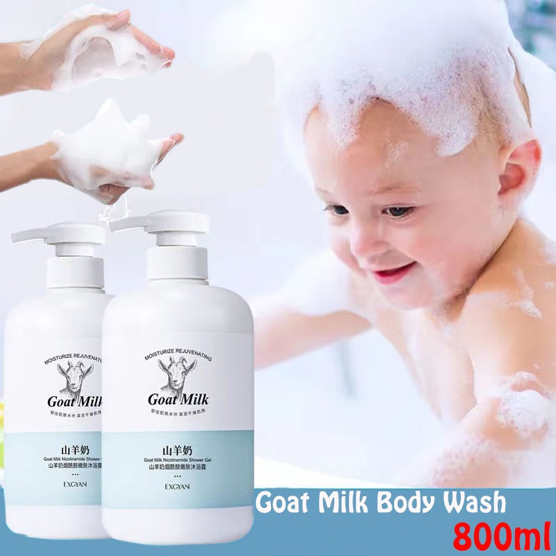 Whitening Body Wash Sabun Pemutih Badan Goat Milk Body Wash Nicotinamide Whitening Shower 800ml Whitening Exfoliate Moisturizing Skin