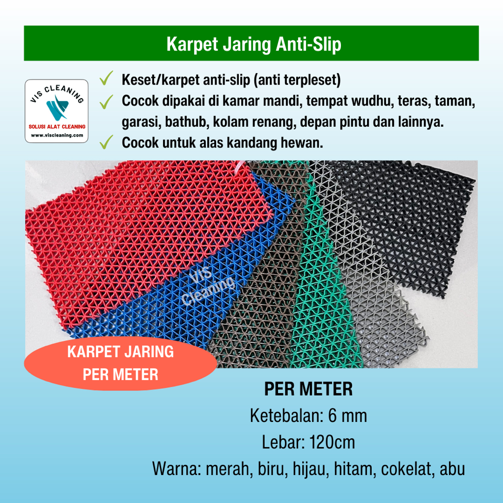 Karpet Jaring Anti - Slip Bahan PVC (Per Meter) Keset Musholla Alas Kolam Renang Kamar Mandi Anti Licin