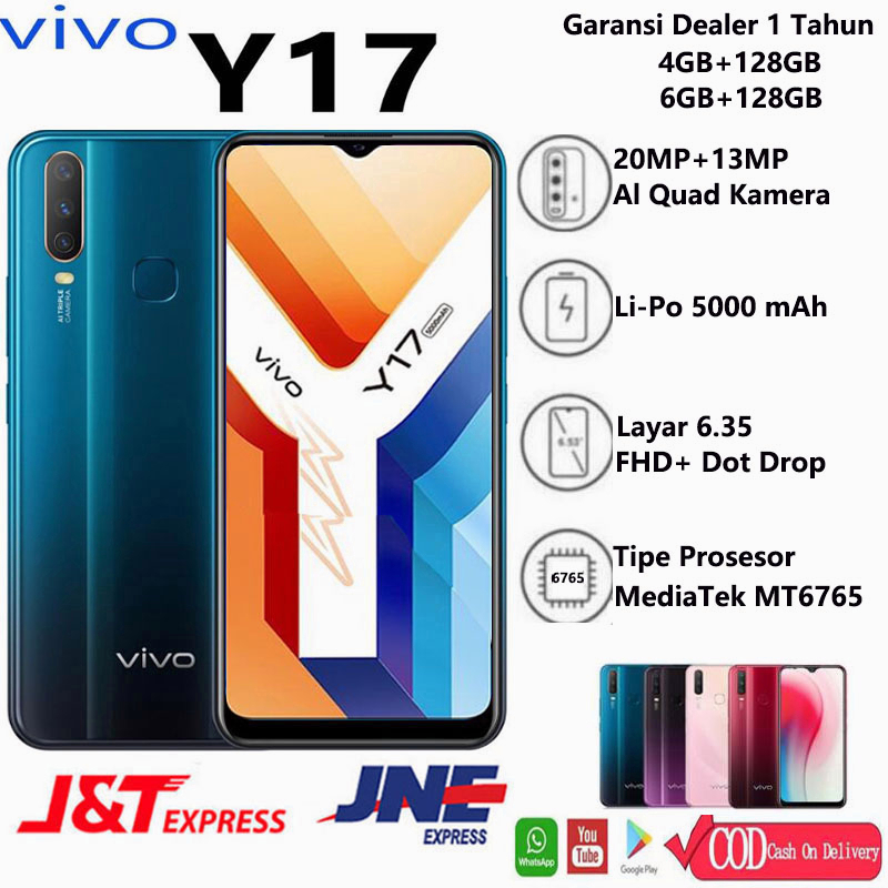 [Baru]VIVO Y17 Ram 6/128GB 6.35-inch hp smartphone 5000mAh 4G Garansi 1 tahun