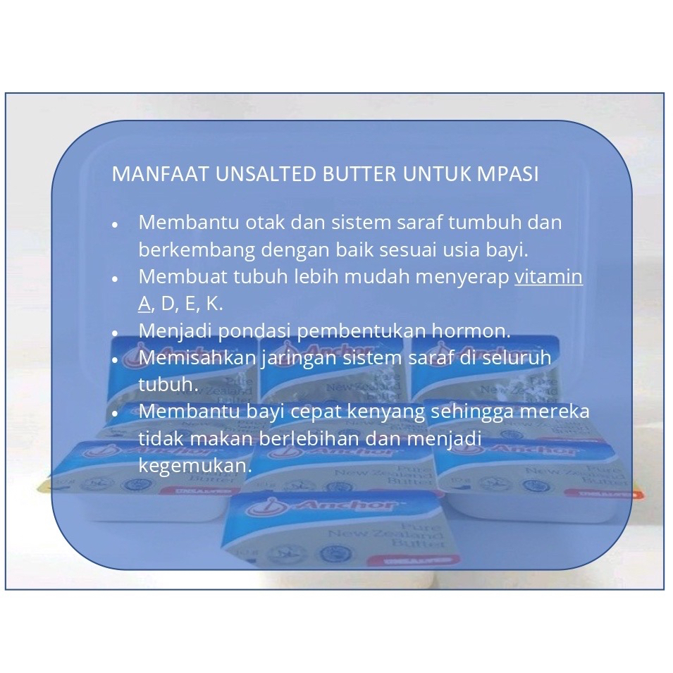 Anchor Unsalted Butter Mini Portion 10 UB 10g Unsalted Butter MPASI Anak Bayi HALAL Elle &amp; Vire Penambah Nafsu Makan Penambah Berat Badan, BB Booster MPASI Bayi Lemak Tambahan Mpasi Lemak Mpasi Lemak Bayi