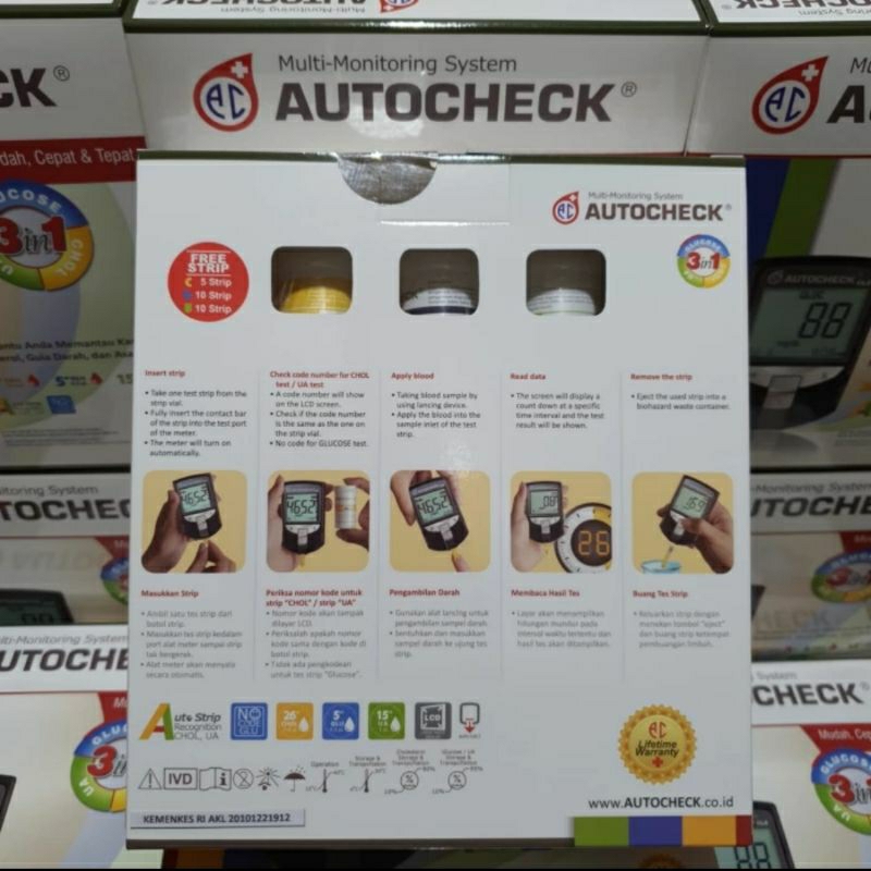 Autocheck 3 in 1 Alat Cek Gula Darah Kolesterol Asam Urat