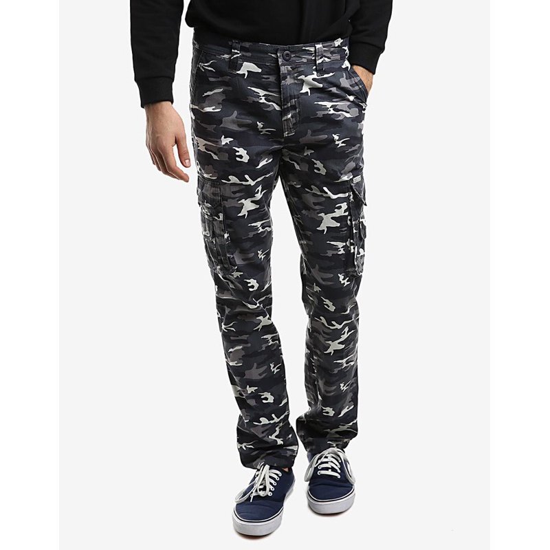 CELANA - Altic - Camo Woven Long Cargo Pants - Grey