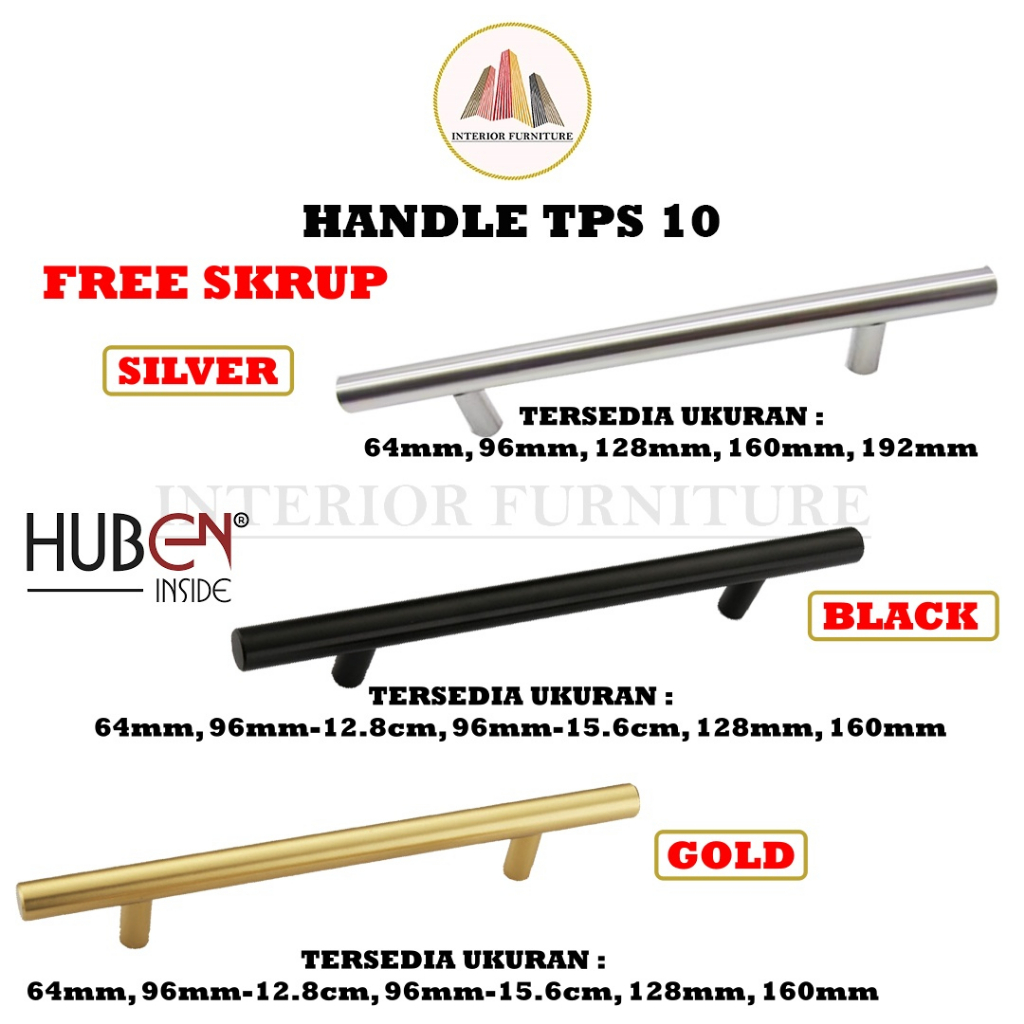 Handel TPS 10 Handle Tarikan Minimalis Brush Nickel Steel Baja Brush&amp;Hitam