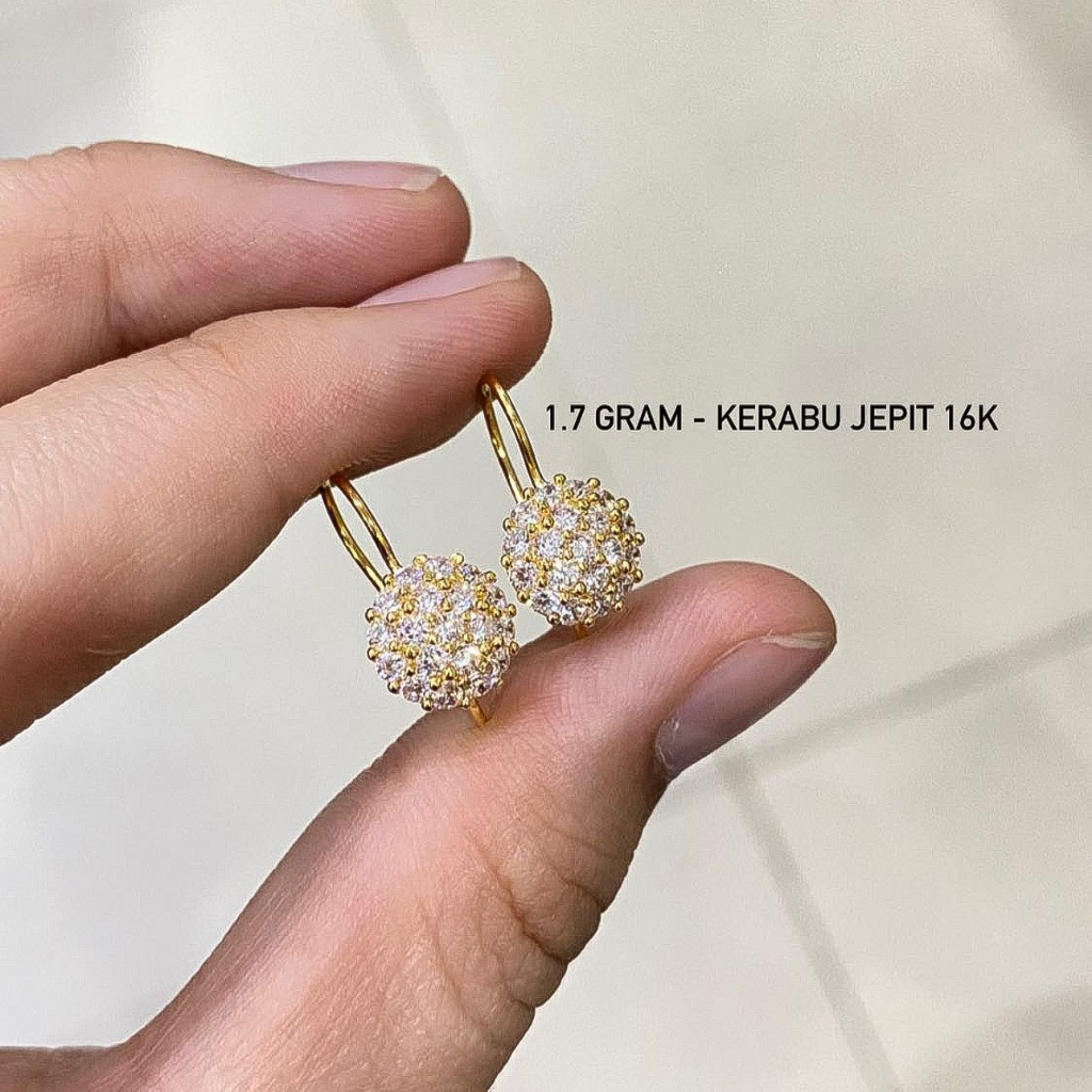 Anting desi anak dan dewasa emas asli kadar 70 16k amero solitaire diamond look bintang bunga giwang kerabu gantung drop