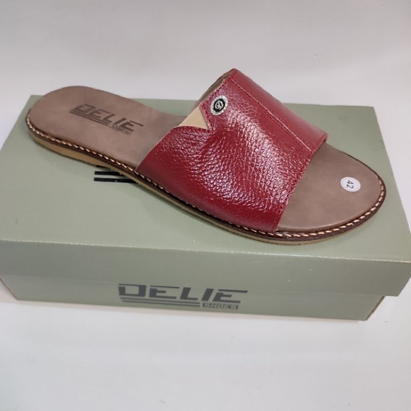Sandal slop wanita delie size besar 41-43 kulit asli