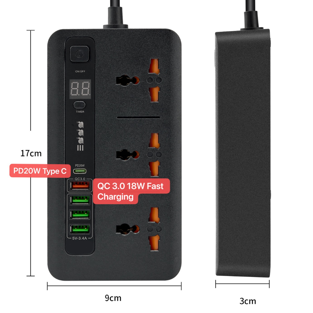 Power Socket usb Fast Charging Stop Kontak Charger Timer Digital Type C PD Fast Charger QualComm Multi Port International