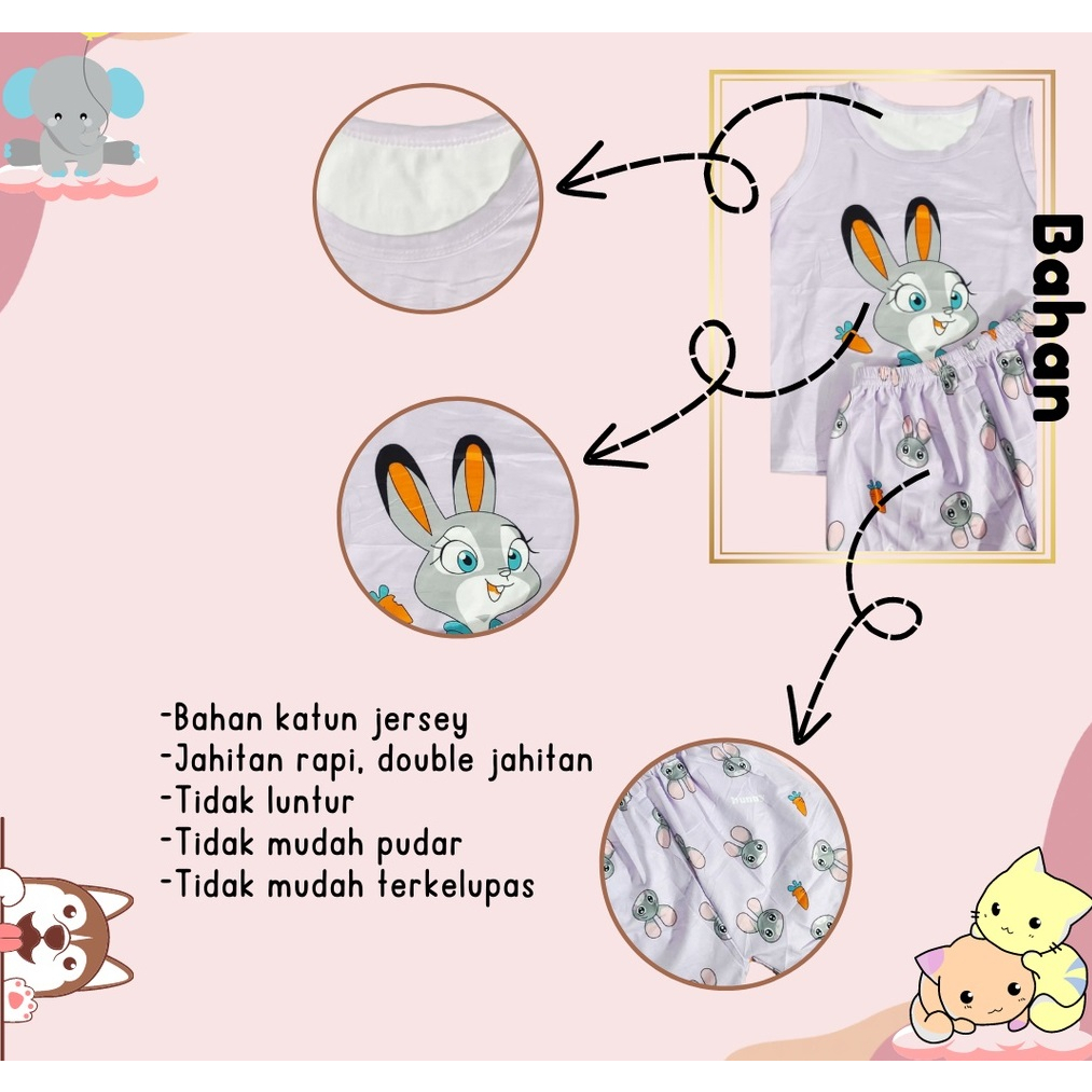 YUU BABY Setelan Anak Singlet IMPORT / Set Kaos + Celana Pendek Anak Cewek Cowok / Stelan Bayi Perempuan / Baju Anak Laki Laki