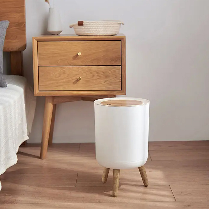 Tempat Sampah Dalam Kamar Tong Sampah Aesthetic Wooden Lid Trash Bin