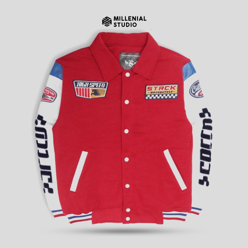 VARSITY JACKET HIGH SPEED MERAH | JAKET BASEBALL KERAH BORDIR JAKET RACING ORIGINAL SOUTHERNTRACK | 