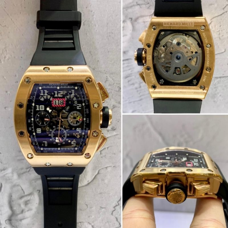 JSR 2080 JAM TANGAN PRIA RM RICHARD MILE ROSEGOLD 11-01 JAPAN RUBBER SUPER PREMIUM