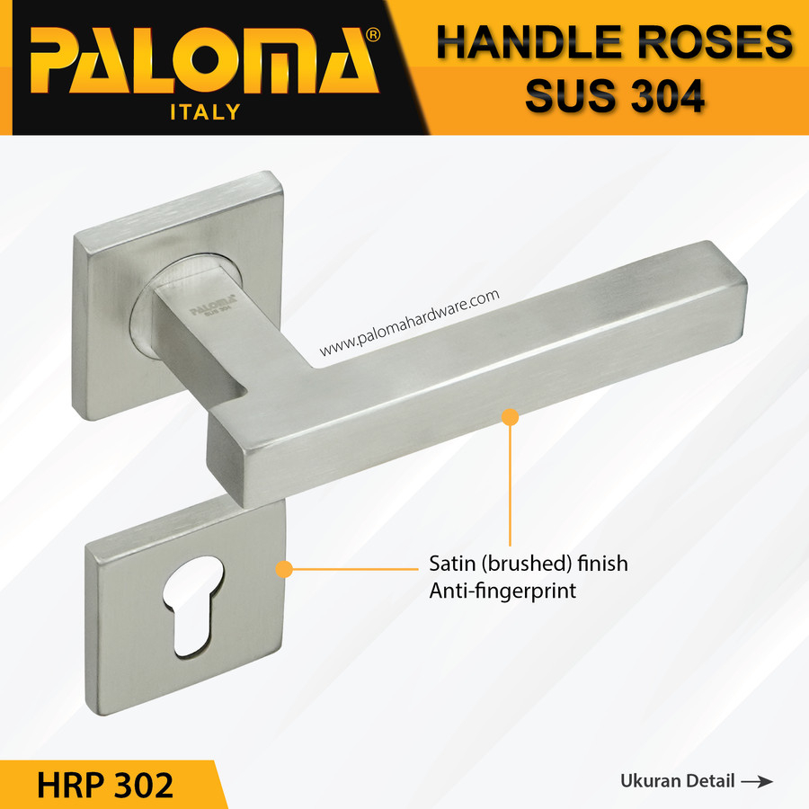 Handle Pintu Roses PALOMA HRP 302 LHT LAZIO SQ STAINLESS STEEL SUS 304