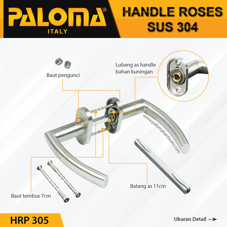 Handle Pintu Roses PALOMA HRP 305 LHT BARCA OV STAINLESS STEEL