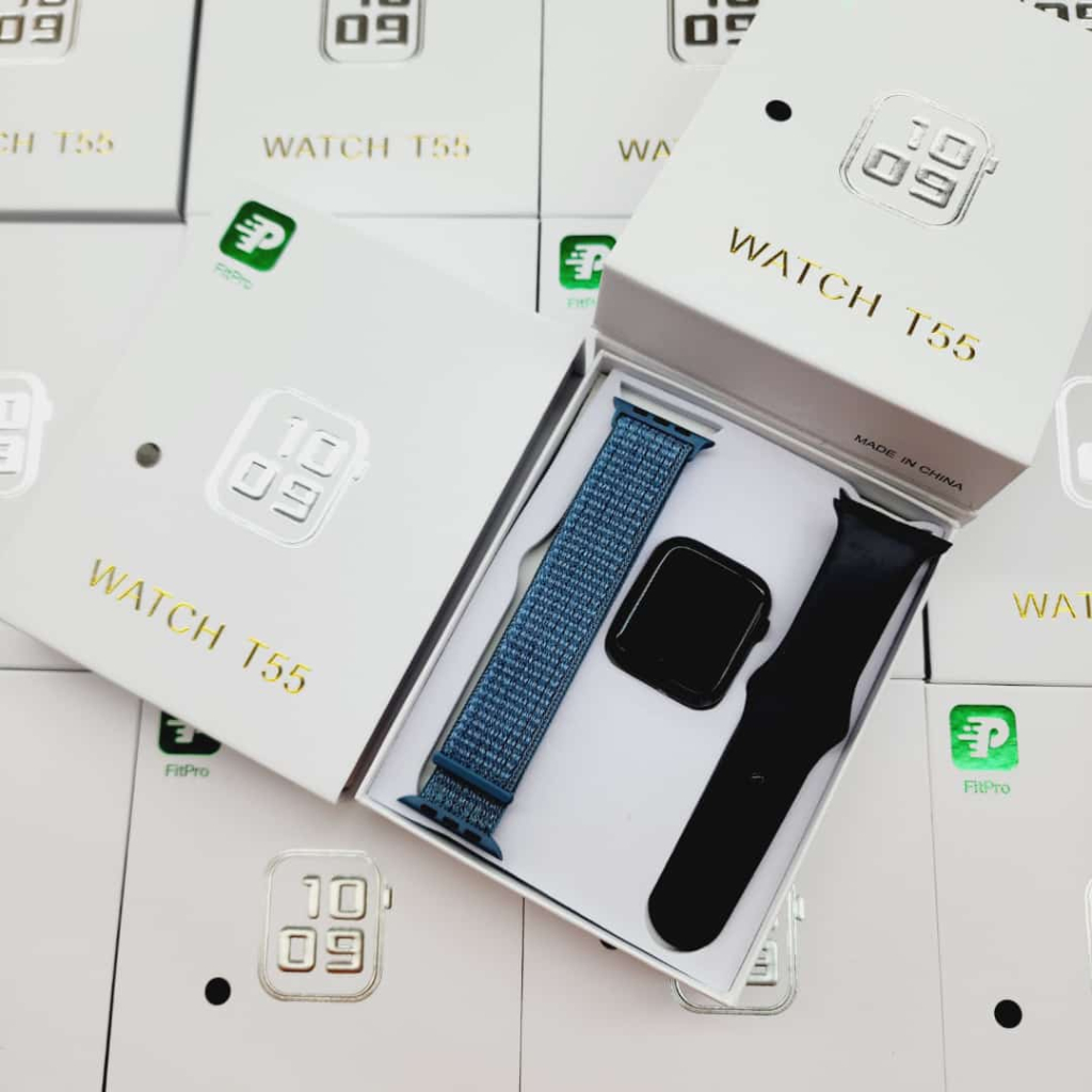 JAM TANGAN SMARTWATCH T55 TALI KANVAS APK FITPRO RUBBER 42MM BEST SELLER