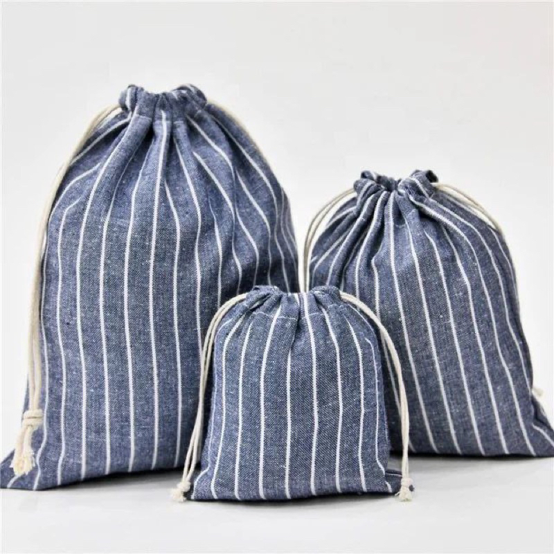 Pouch serut drawstring pouch bahan katun motif salur korean style