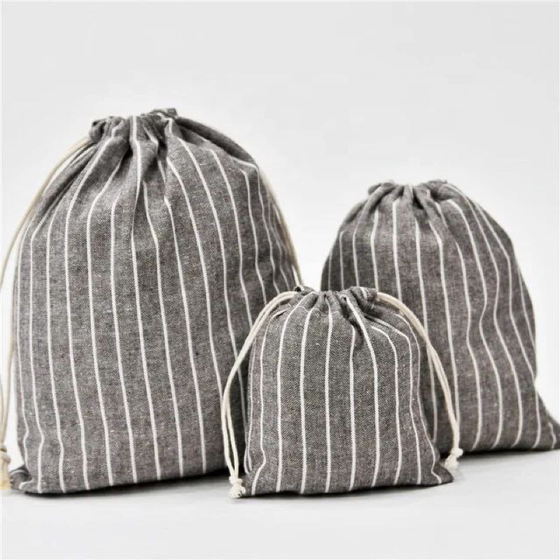 Pouch serut drawstring pouch bahan katun motif salur korean style