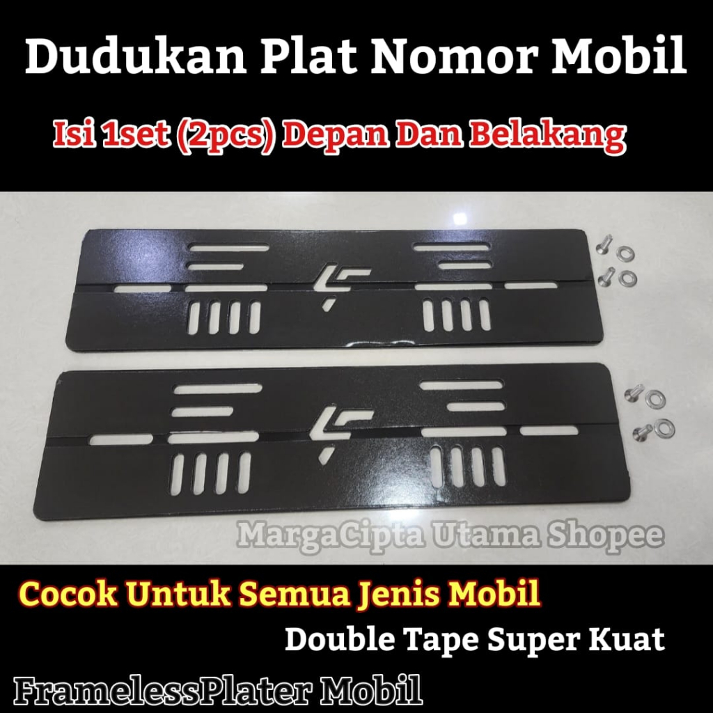 DUDUKAN UNIVERSAL Plat Nomor MOBIL - FramelessPlate - Tatakan Plat Bahan Acrylic ( Depan + Belakang )