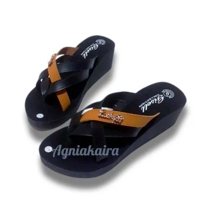 Sandal Wedges Wanita Dewsa Jepit Selop Silang Kombinasi Terbaru Kren