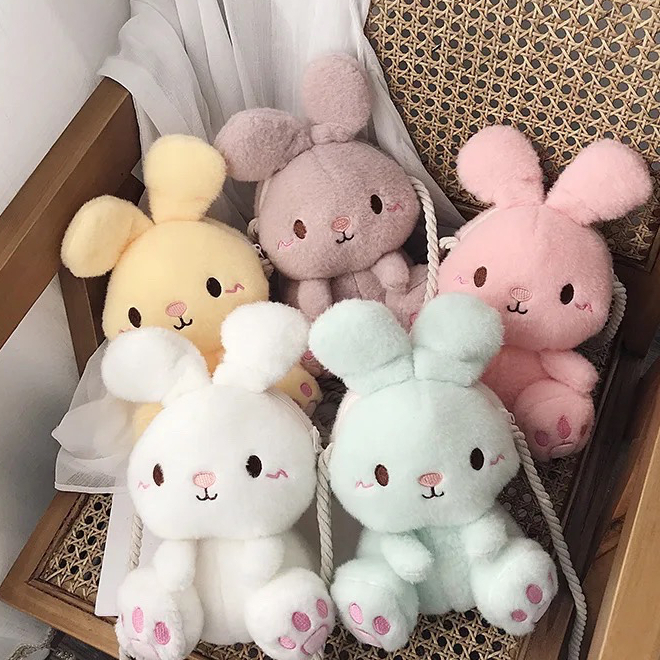 TAS BONEKA WANITA TAS SELEMPANG BAHU MODEL BONEKA BABY BUNNY BERUANG BULU GEMOY PELUK MERANGKUL TAS BONEKA KEKINIAN