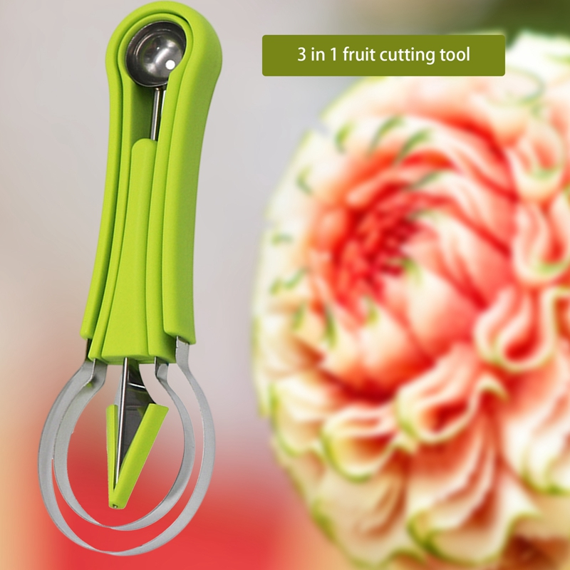 Pemotong Buah Portable Cutting Tool 3 in 1 Fruit Ball Digger - WG-T152 - Green