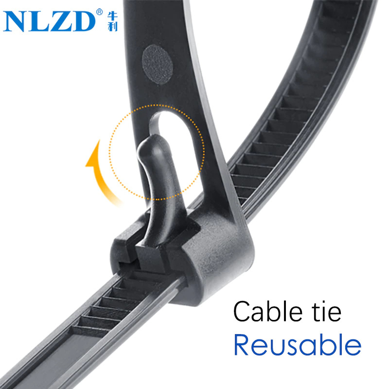 Kabel Ties Zip Cable Organizer Reusable 8x400mm 100 PCS - NL816 - Black