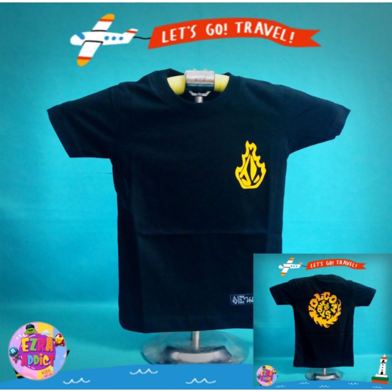 ORIGINAL Surfkids - Umur 1 2 3 4 5 6 7 8 tahun - Baju Distro Anak - Volcom Hitam - Kaos Distro Anak 