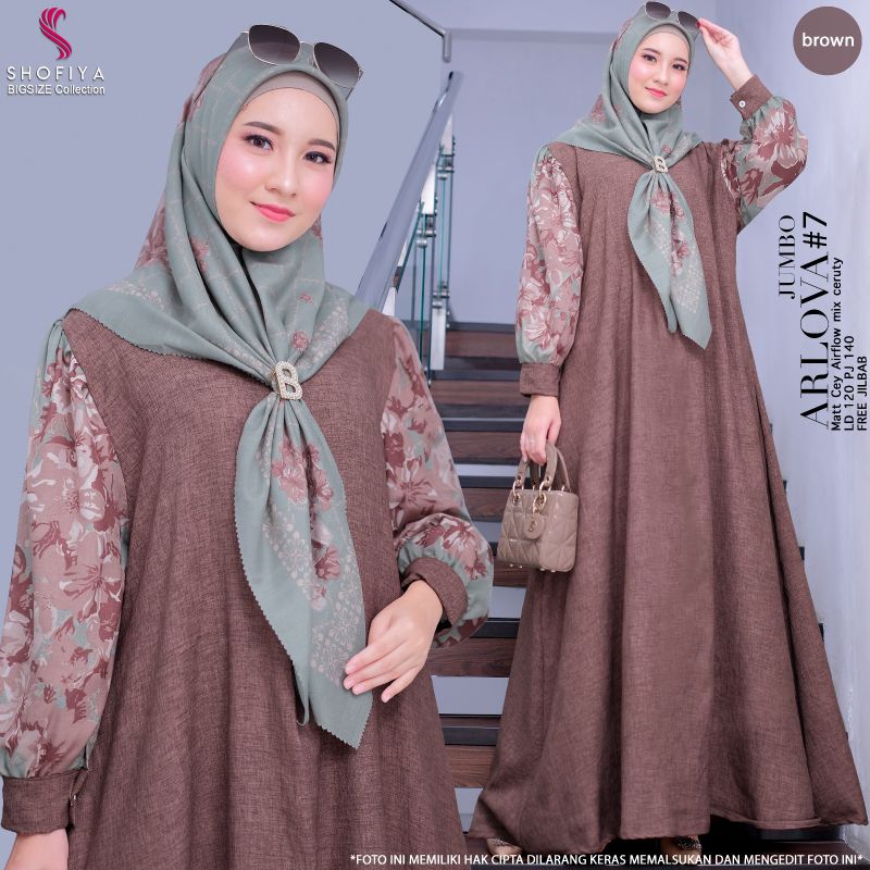 Oneset jumbo Arlova Ori by Shofiya gamis set jilbab LD 120 setelan gamis